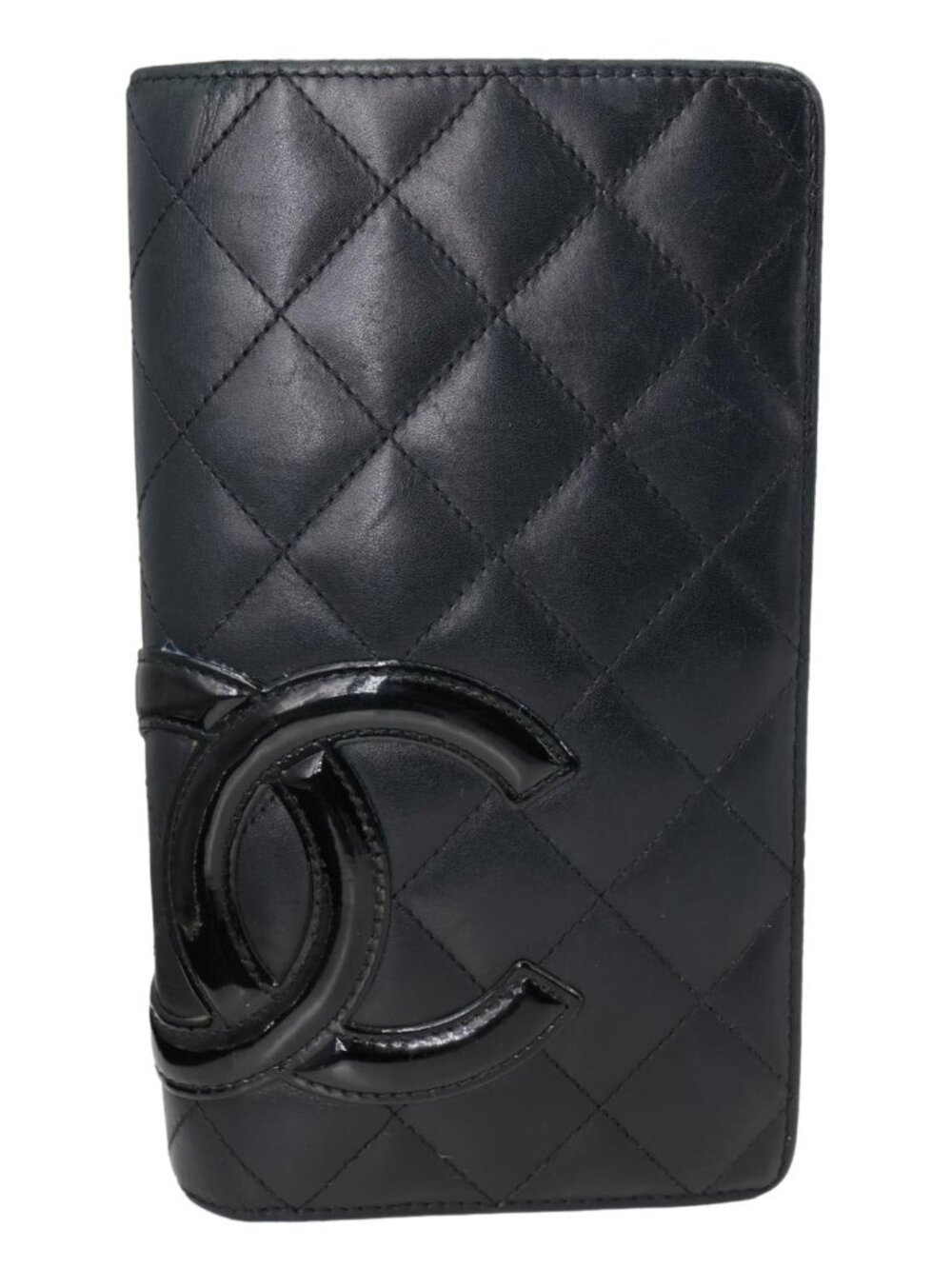 Chanel Cambon Yen Leather Long Bifold Wallet Black